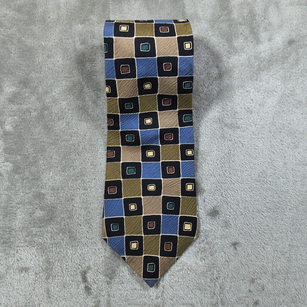 Vintage Oscar de la Renta Tie Mens‎ 56.5x4 Gold Abstract Silk Geometric Luxury